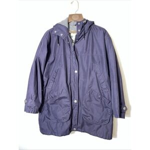 Vintage Eddie Bauer Dark Navy Blue Grey Fleece Lined Women's Stadium Coat Large✅